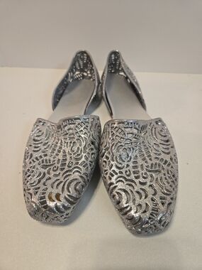 JELLIES Chemistry Silver Glitter Laser-Cut Women's Pointed Flats
